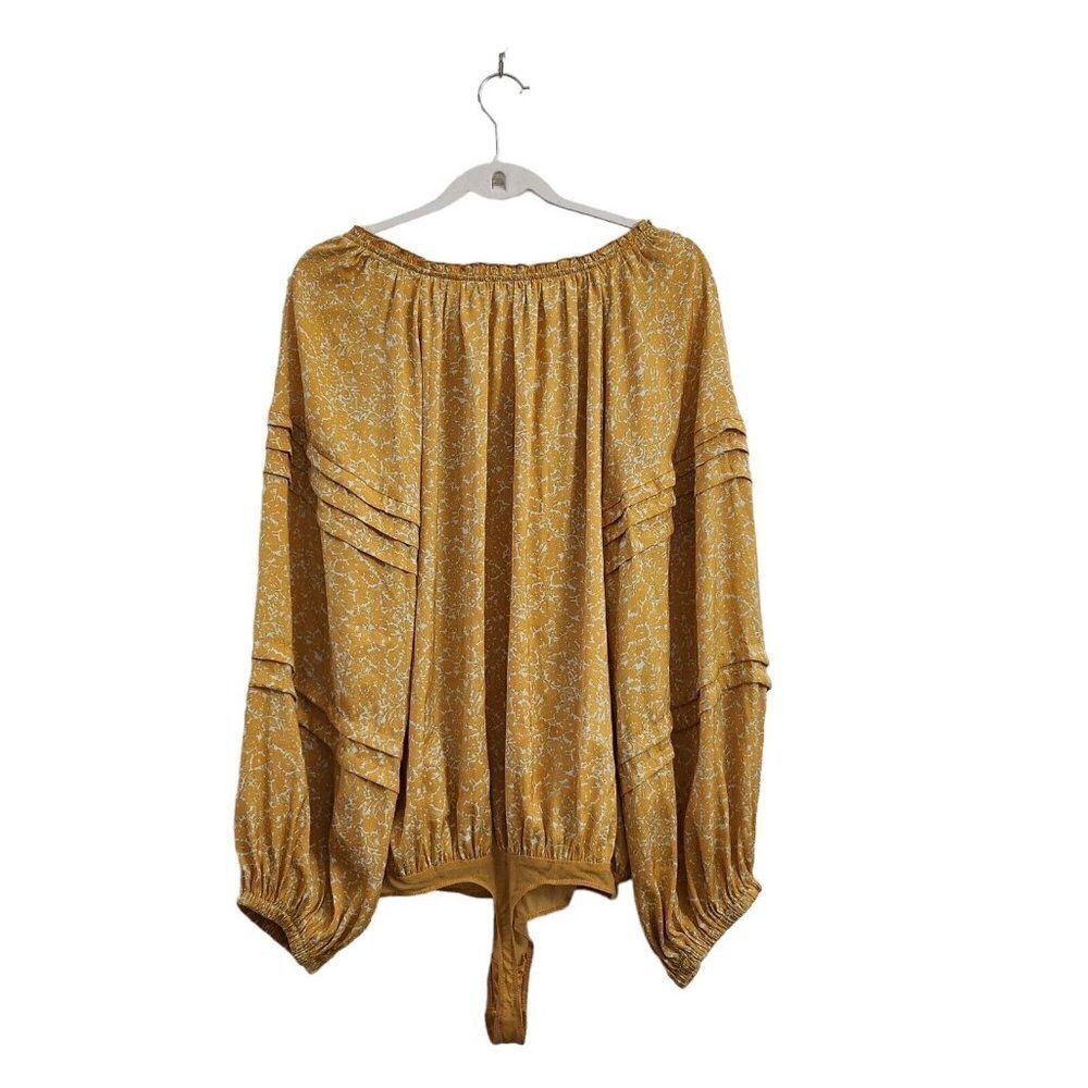 Free People Intimately Bodysuit Top‎ Large Yellow All Tucks Blousy Puff Sleeve - Picture 9 of 13